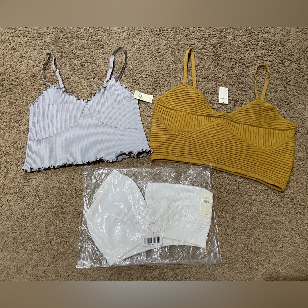 Aerie Lot of 3 Size Large Cropped Tank Tops Bralette Bra NWT Ribbed Knit Stretch